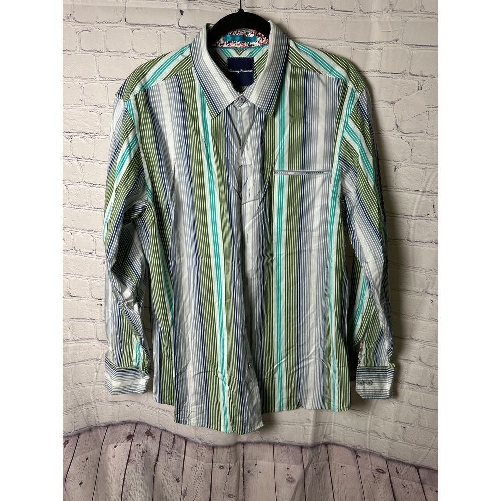 Tommy Bahama Men's Striped Button-Down silk blend Casual Summer Beach Wear